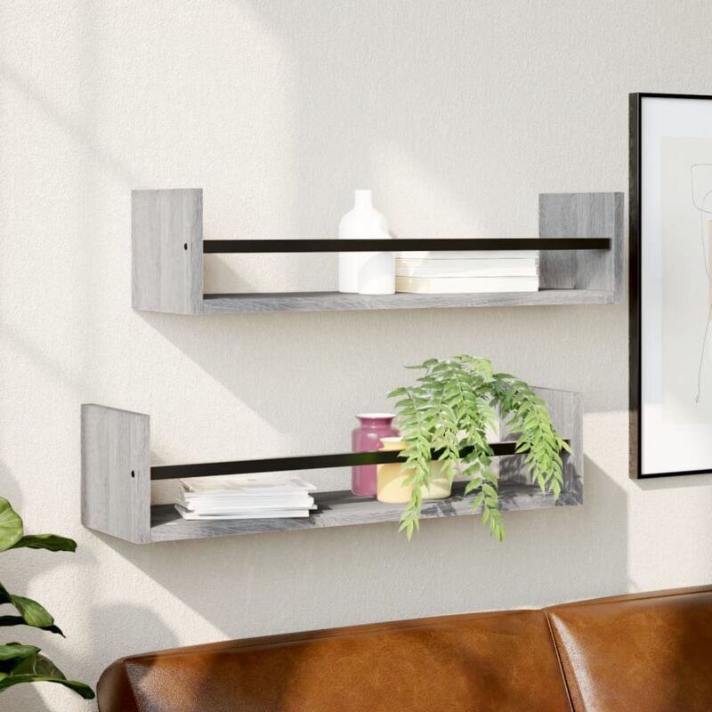 foto del prodotto mensole a parete con aste 2pz grigio sonoma 60x16x14 cm vidaxl
