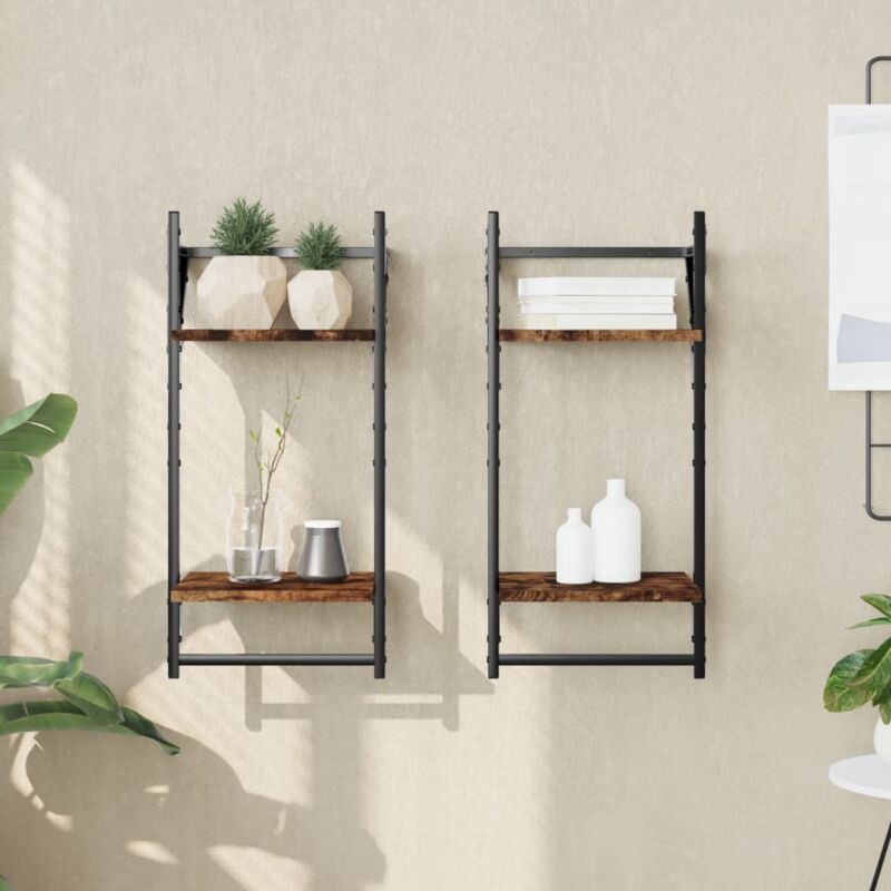 foto del prodotto mensole a parete con aste 2pz rovere fumo 30x25x65 cm - vidaxl