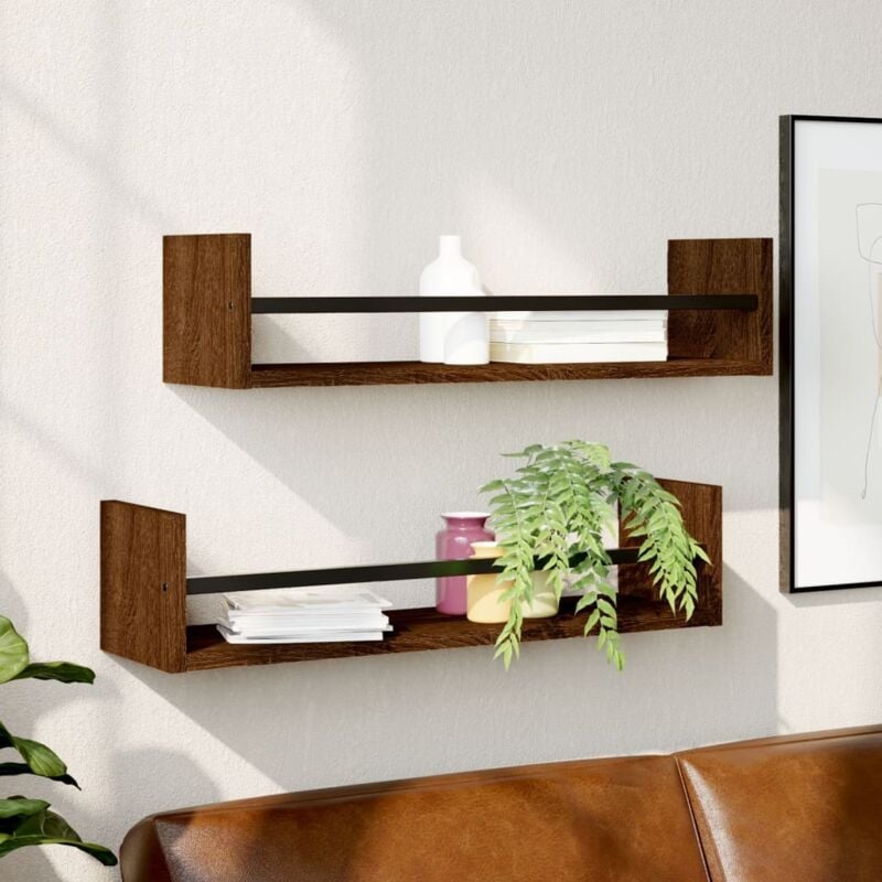 foto del prodotto mensole a parete con aste 2pz rovere marrone 60x16x14 cm vidaxl
