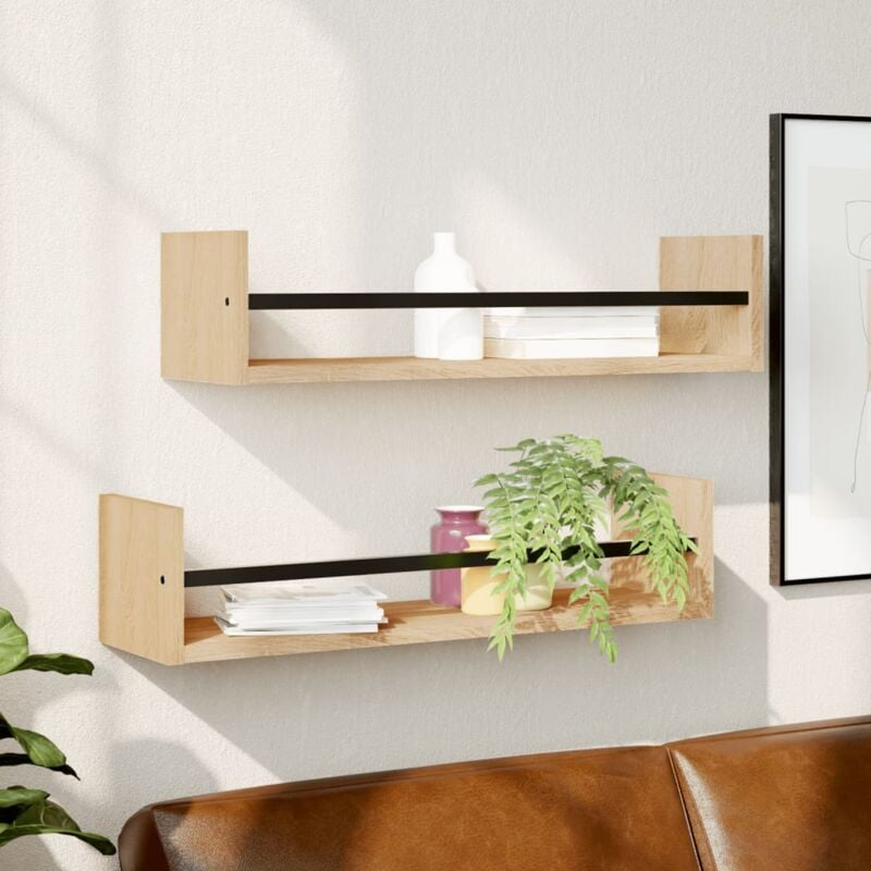 foto del prodotto mensole a parete con aste 2pz rovere sonoma 60x16x14 cm vidaxl