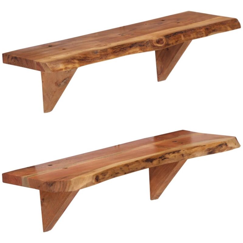 foto del prodotto mensole a parete set 2 pz in legno massello di acacia varie dimensioni dimensioni 60x20x16 cm