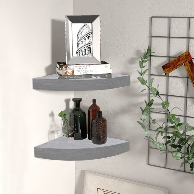 foto del prodotto mensole angolari 2pz grigio cemento 25x25x3,8 cm in mdf