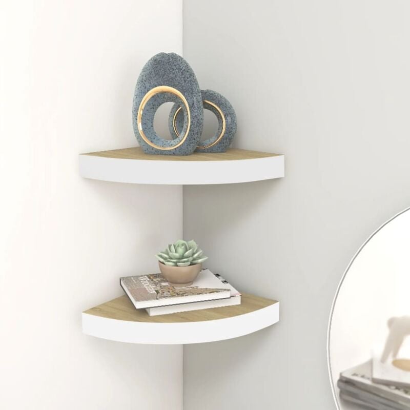 foto del prodotto mensole angolari 2pz rovere e bianco 25x25x3,8 cm in mdf vidaxl