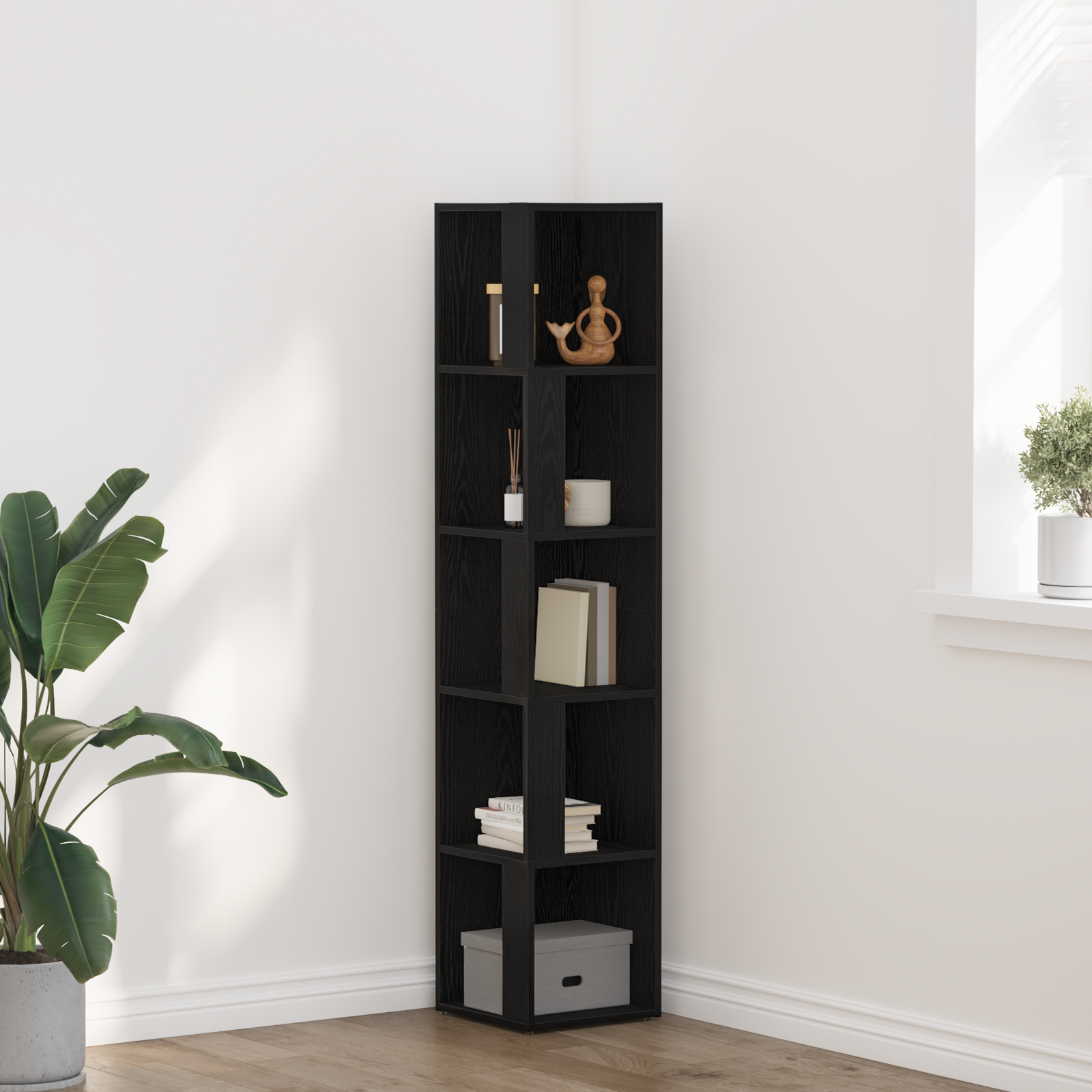 foto del prodotto mensole angolari rovere nero 33 x 33 x 164.5 cm vidaxl