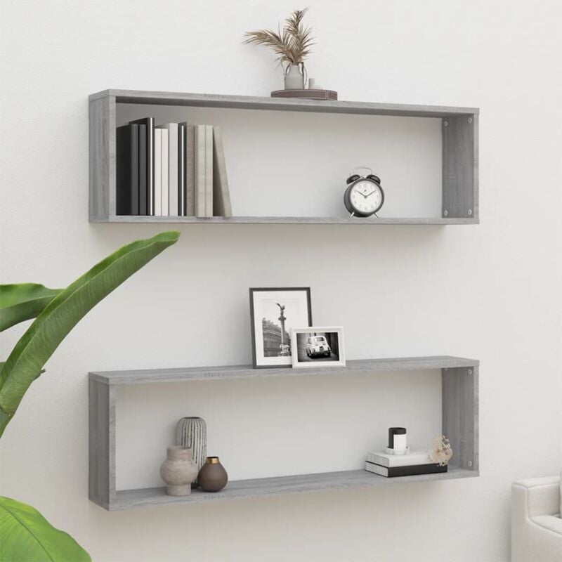 foto del prodotto mensole cubo muro 2pz grigio sonoma 100x15x30 legno multistrato vidaxl