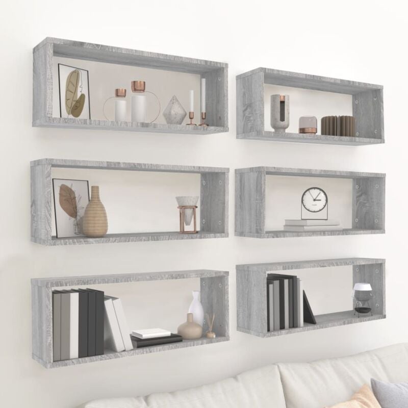 foto del prodotto mensole cubo muro 6 pz grigio sonoma 60x15x23 cm in multistrato vidaxl