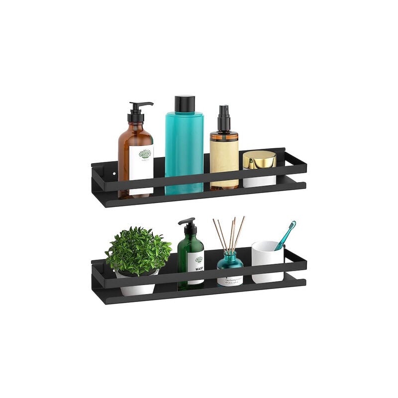foto del prodotto mensole da bagno set 2 pezzi, appendibili per doccia 40x10 cm acciaio inossidabile loft nero