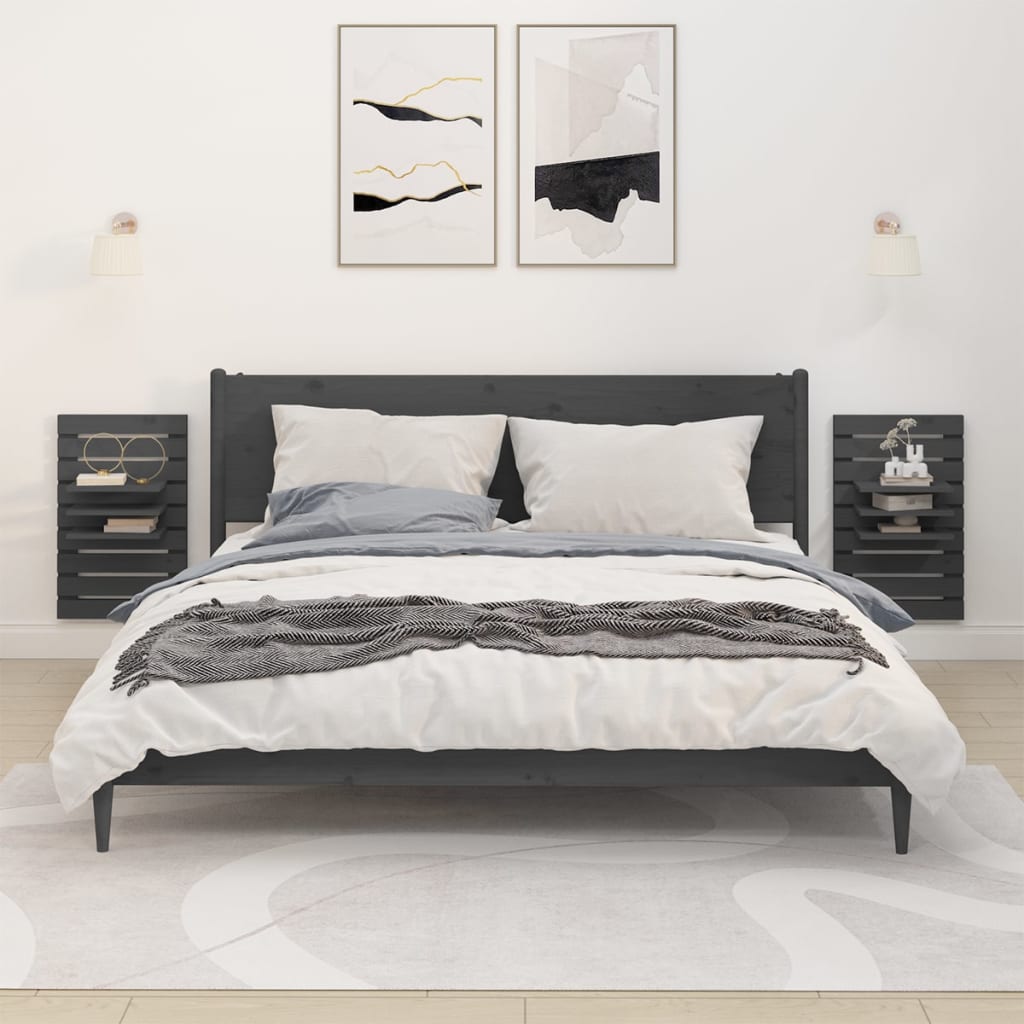 foto del prodotto mensole da letto a parete 2 pz grigio legno massello di pino cod mxl 32893