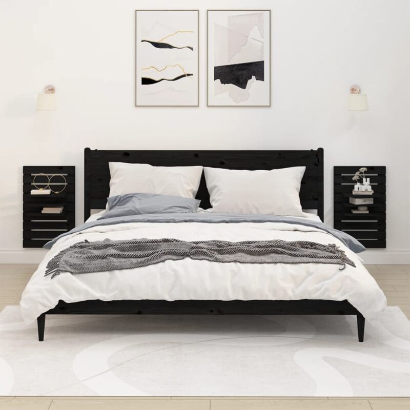 foto del prodotto mensole da letto a parete 2 pz nero legno massello di pino vidaxl
