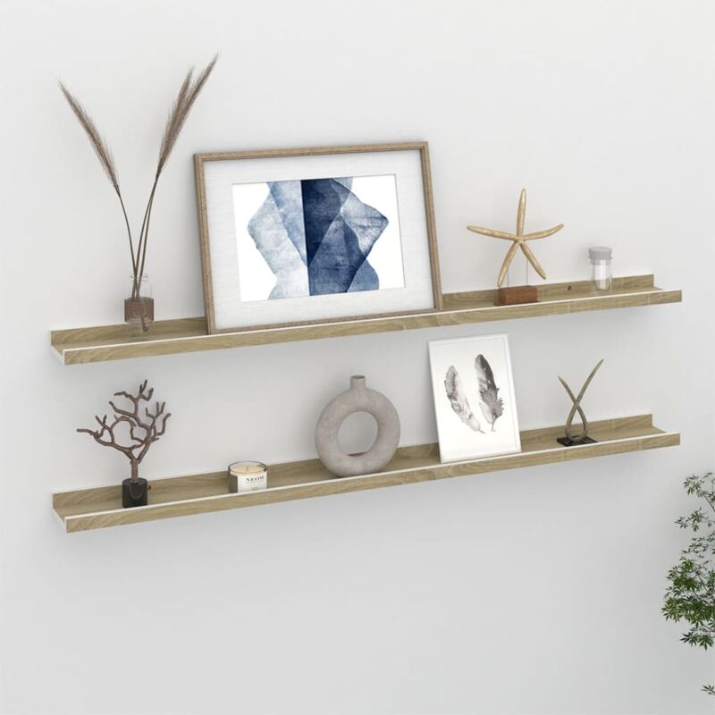 foto del prodotto mensole da parete 2 pz bianco e rovere sonoma 100x9x3 cm vidaxl