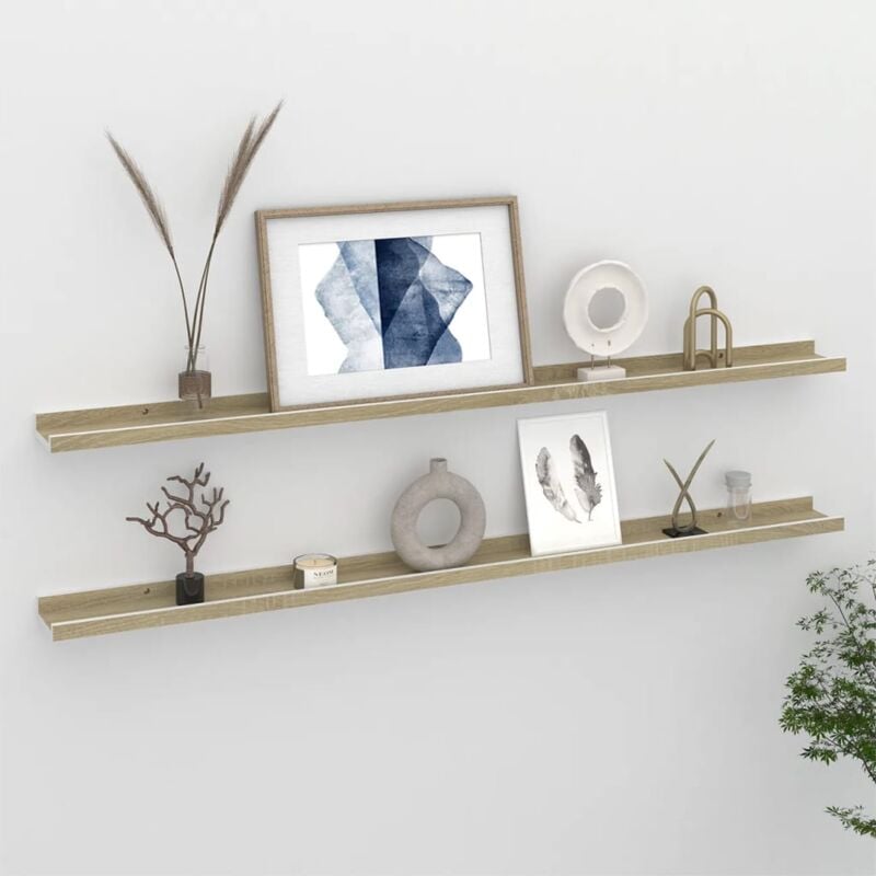 foto del prodotto mensole da parete 2 pz bianco e rovere sonoma 115x9x3 cm vidaxl