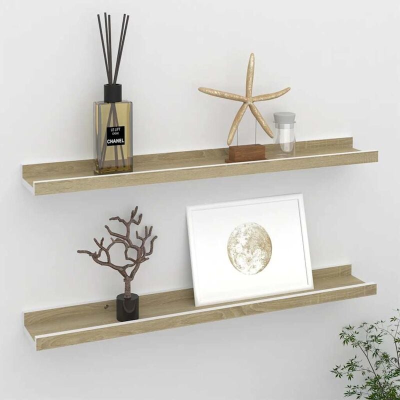 foto del prodotto mensole da parete 2 pz bianco e rovere sonoma 60x9x3 cm vidaxl
