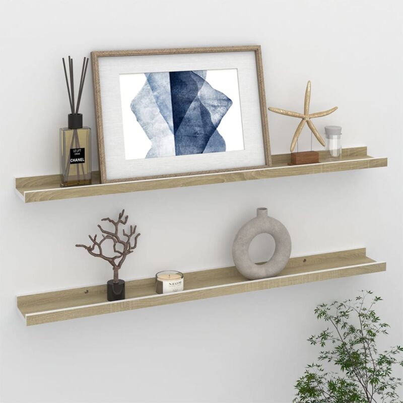 foto del prodotto mensole da parete 2 pz bianco e rovere sonoma 80x9x3 cm vidaxl