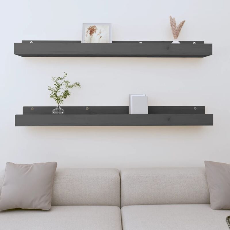 foto del prodotto mensole da parete 2 pz grigio 110x12x9cm legno massello di pino vidaxl