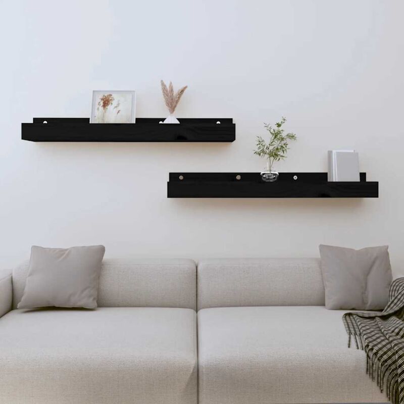 foto del prodotto mensole da parete 2 pz nero 80x12x9cm in legno massello di pino vidaxl