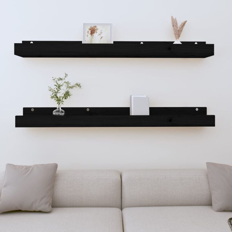 foto del prodotto mensole da parete 2pz nero 110x12x9cm in legno massello di pino vidaxl