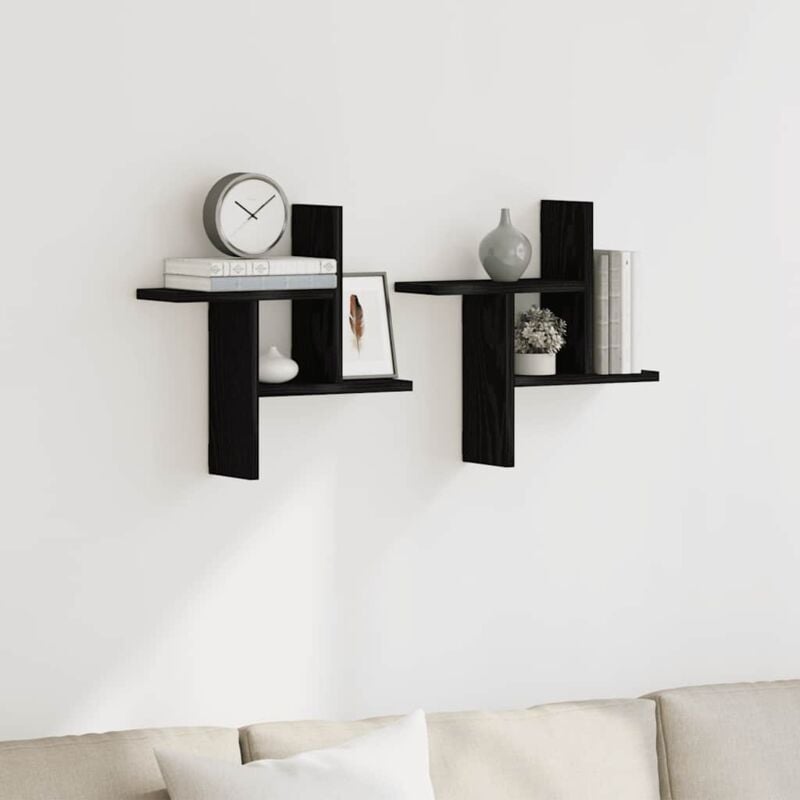 foto del prodotto mensole da parete 2pz rovere nero 38x12x38 cm in truciolato vidaxl