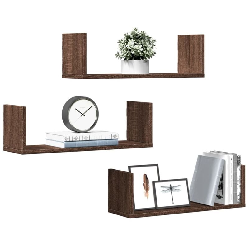 foto del prodotto mensole da parete 3pz rovere marrone 58x18x18 cm in truciolato vidaxl