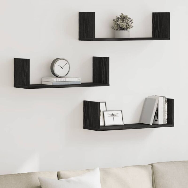 foto del prodotto mensole da parete 3pz rovere nero 58x18x18 cm in truciolato vidaxl