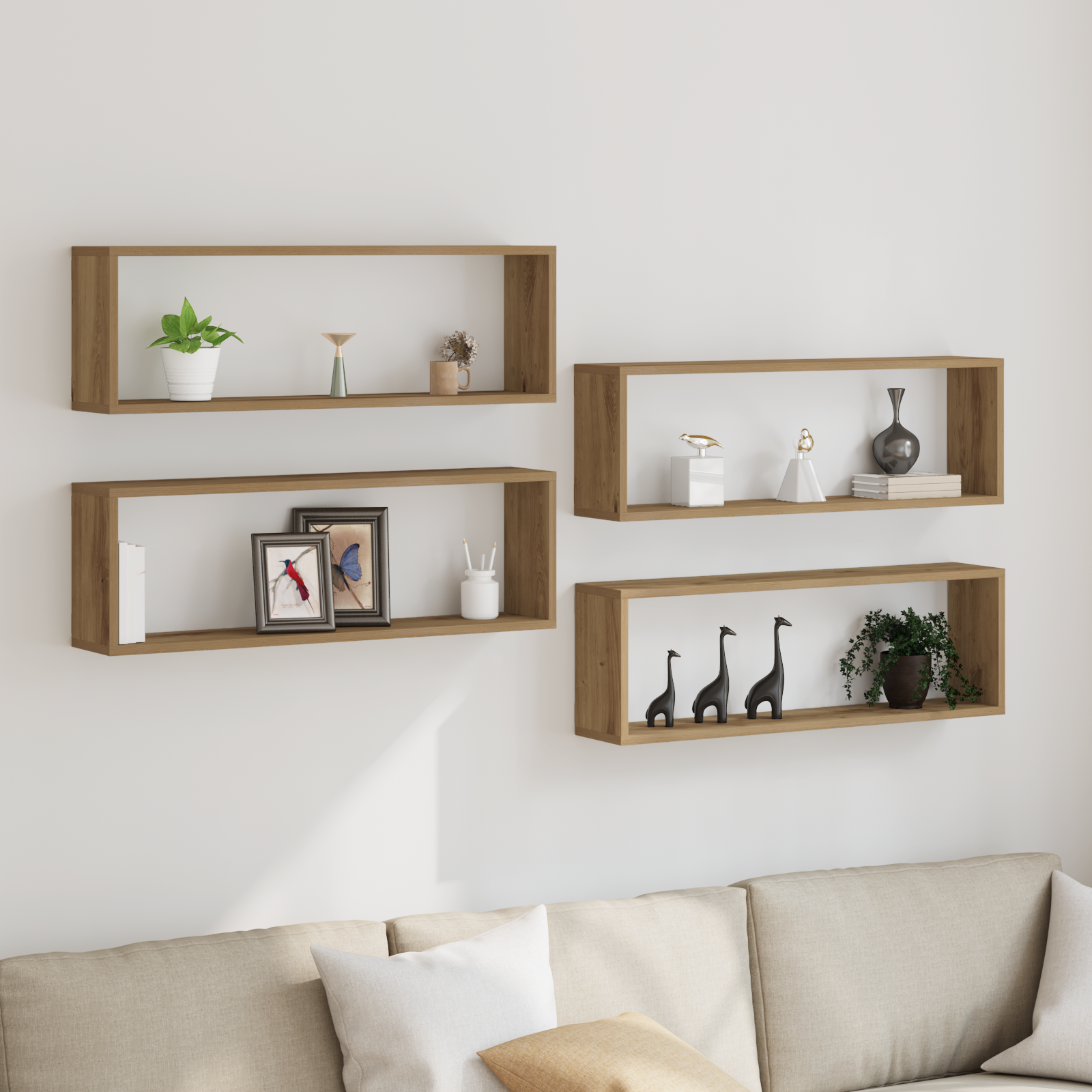 foto del prodotto mensole da parete 4 pezzi rovere artigianale 80x15x26 cm in legno ingegnerizzato