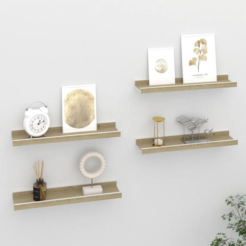 foto del prodotto mensole da parete 4 pz bianco e rovere sonoma 40x9x3 cm vidaxl