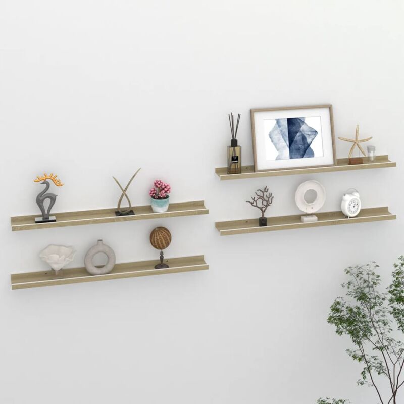 foto del prodotto mensole da parete 4 pz bianco e rovere sonoma 80x9x3 cm vidaxl