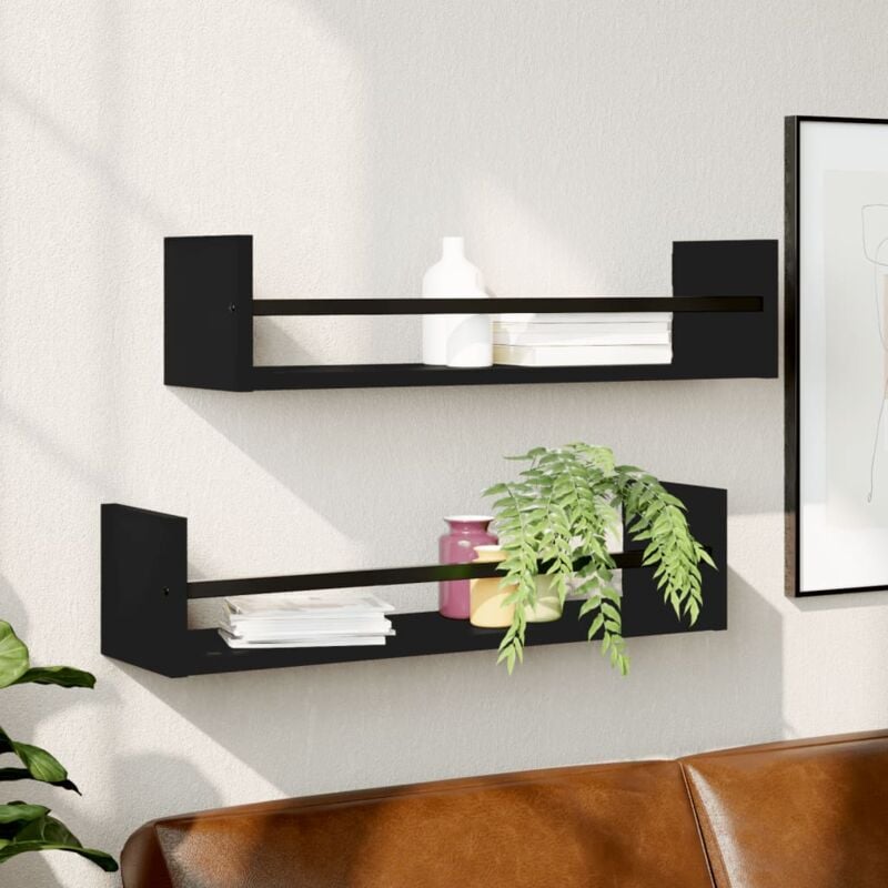 foto del prodotto mensole da parete con aste 2 pz nere 60x16x14 cm vidaxl