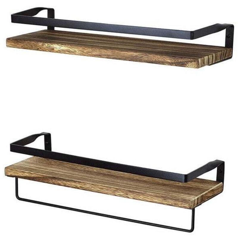 foto del prodotto mensole da parete in legno mensola sospesa dal design rustico con portasciugamani spezie, cucina, soggiorno, camera da letto e bagno stile