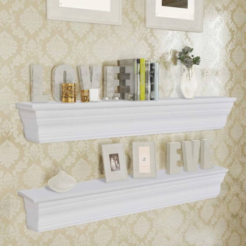 foto del prodotto mensole in legno stile barocco set 2 pezzi design elegante 61x9x9.5 bianche