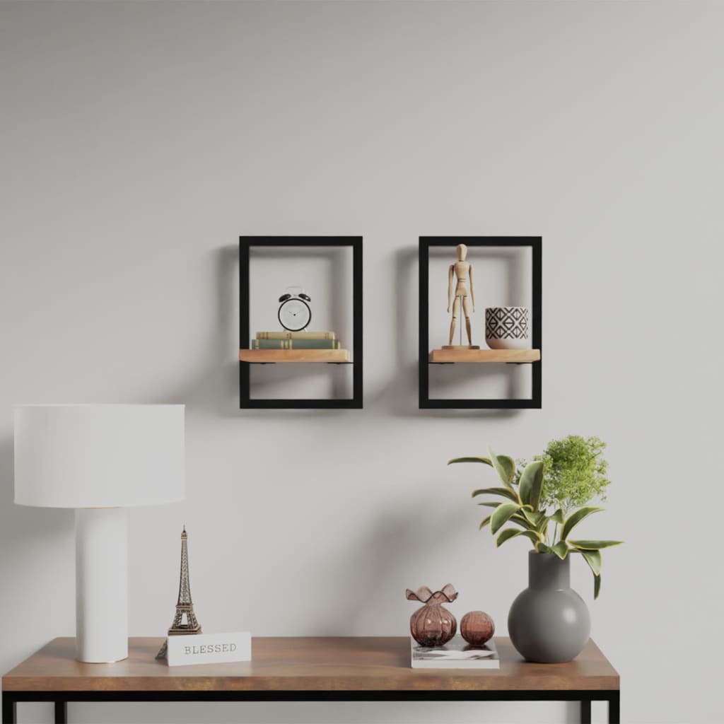 foto del prodotto mensole parete 2 pz 25x25x35 cm legno massello acacia e acciaio cod mxl 53833