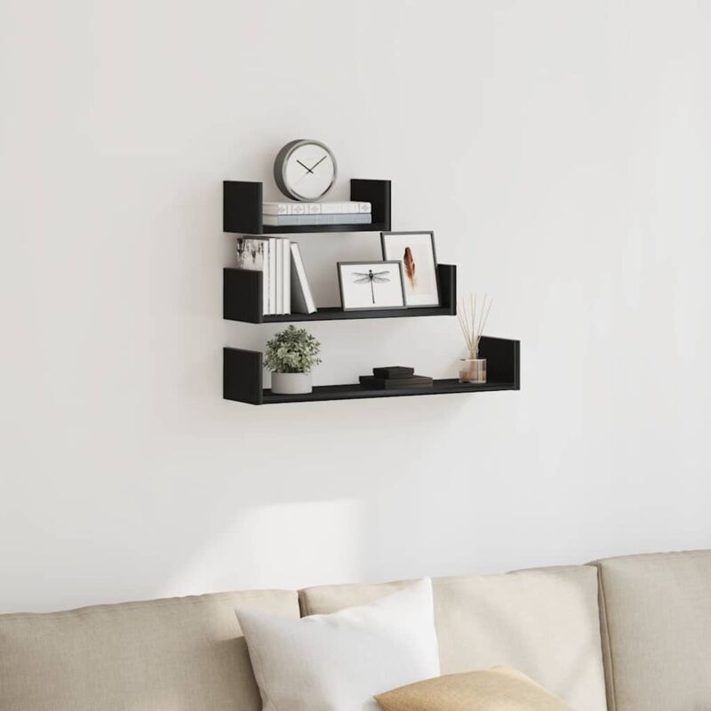 foto del prodotto mensole parete 3pz rovere nero in legno multistrato vidaxl