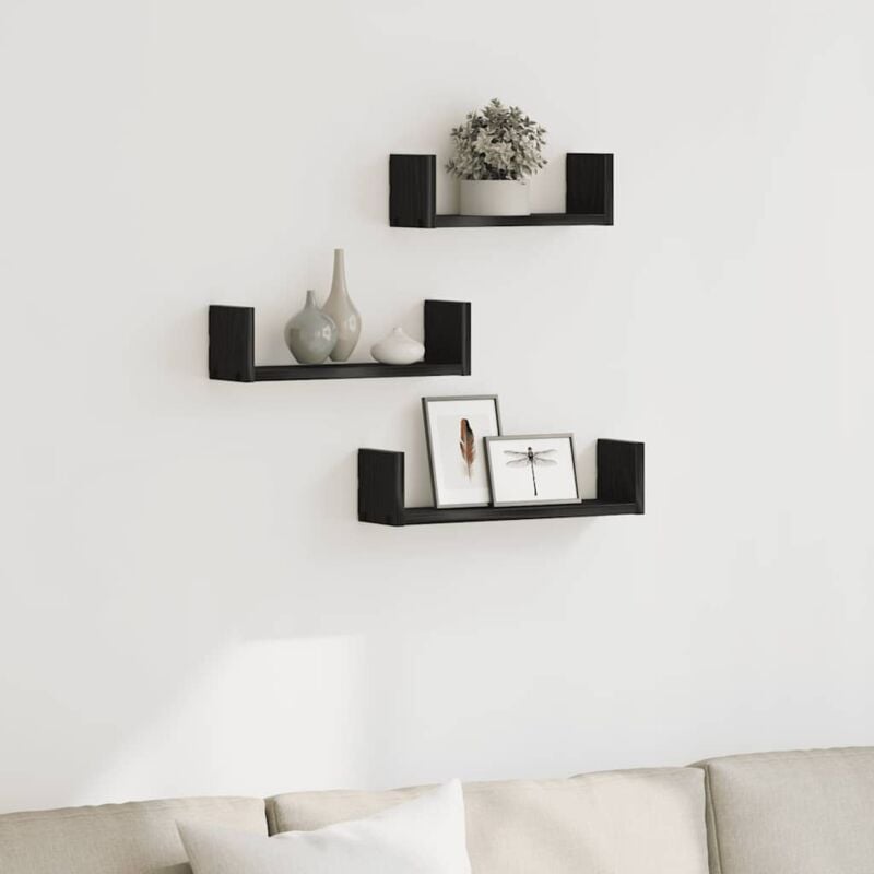 foto del prodotto mensole parete 3pz rovere nero in legno multistrato vidaxl