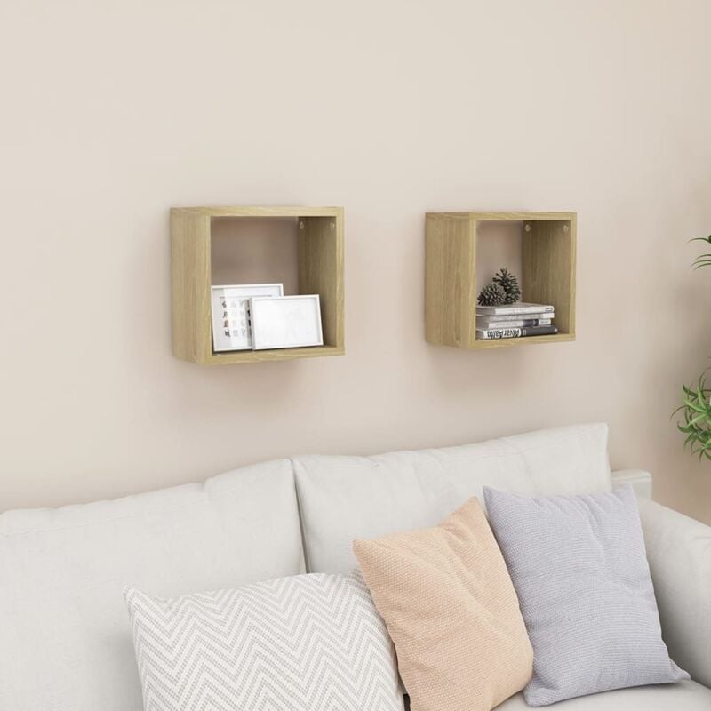 foto del prodotto mensole parete a cubo 2 pz rovere sonoma 26x15x26 cm vidaxl