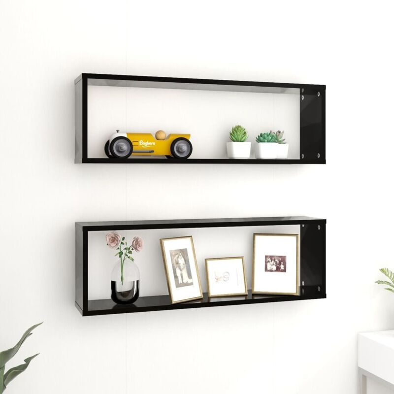 foto del prodotto mensole parete a cubo 2pz nere 80x15x26,5cm legno multistrato vidaxl