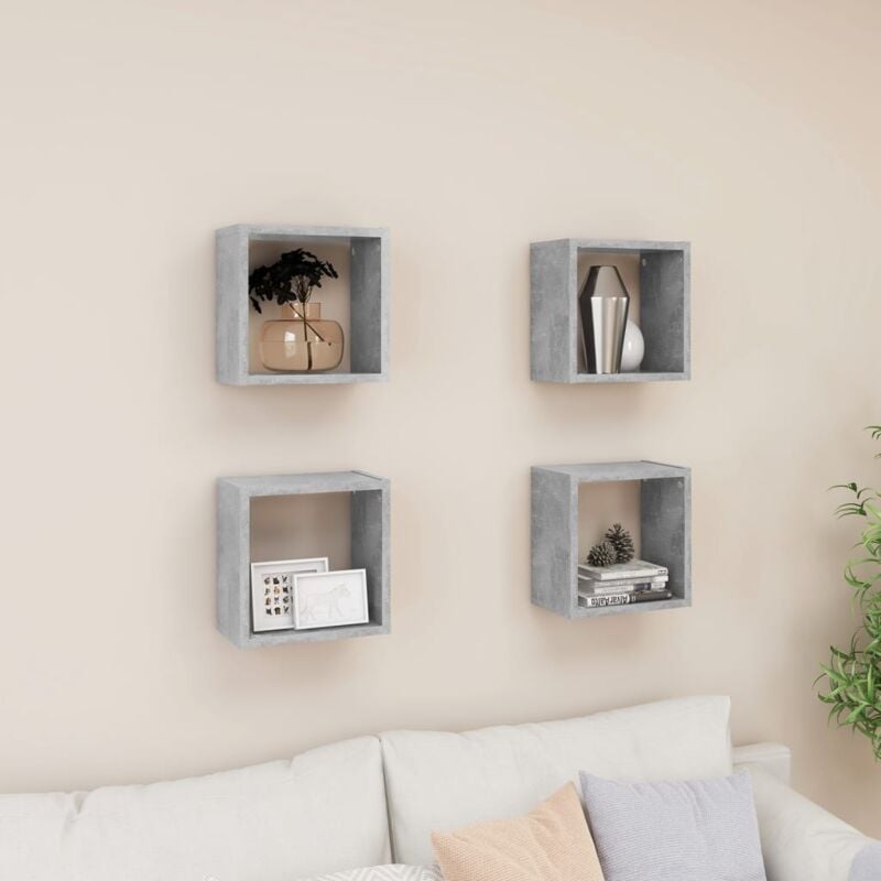 foto del prodotto mensole parete a cubo 4 pz grigio cemento 26x15x26 cm vidaxl