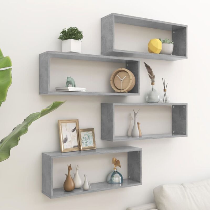 foto del prodotto mensole parete a cubo 4 pz, mensole a muro, scaffale a parete, espositore da parete grigio cemento 60x15x23 cm in truciolato kos70457 bonnevie