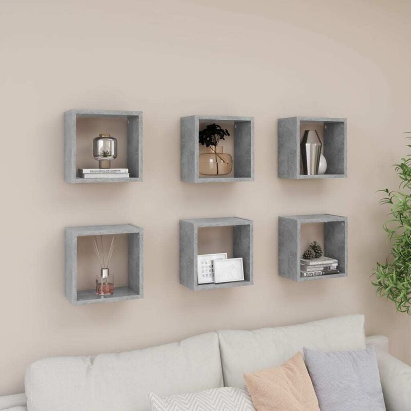 foto del prodotto mensole parete a cubo 6 pz grigio cemento 26x15x26 cm vidaxl