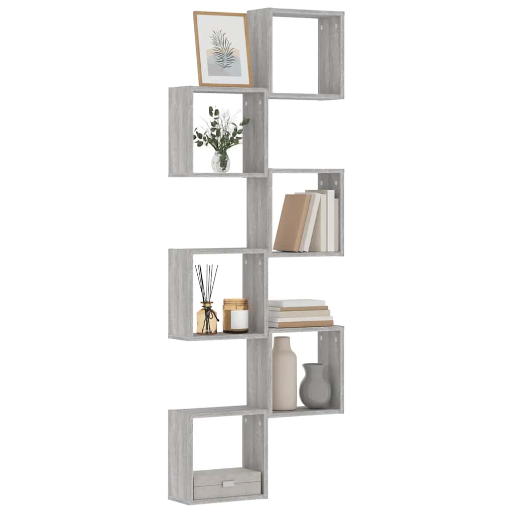 foto del prodotto mensole parete a cubo 6 pz grigio sonoma 30x15x30 cm