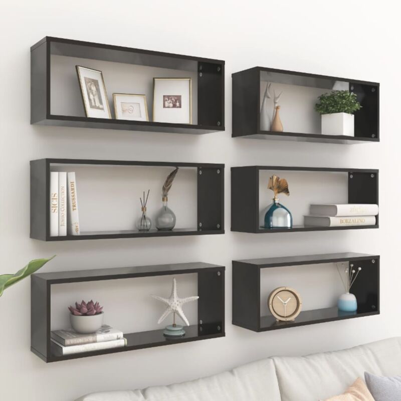 foto del prodotto mensole parete a cubo 6pz nere 60x15x23 cm legno multistrato vidaxl 672996