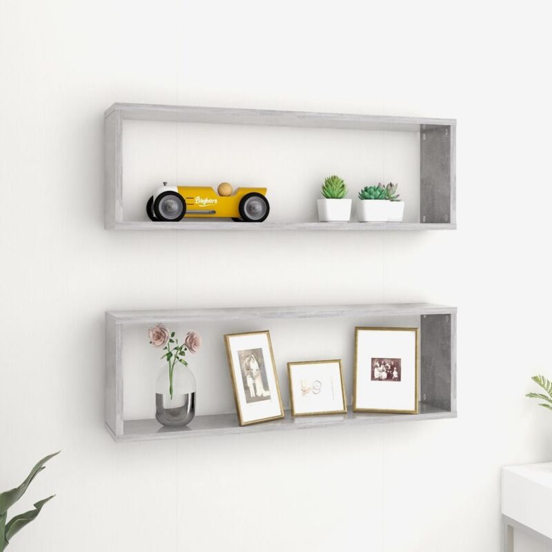 foto del prodotto mensole parete cubo 2pz grigio cemento 80x15x26,5cm multistrato vidaxl