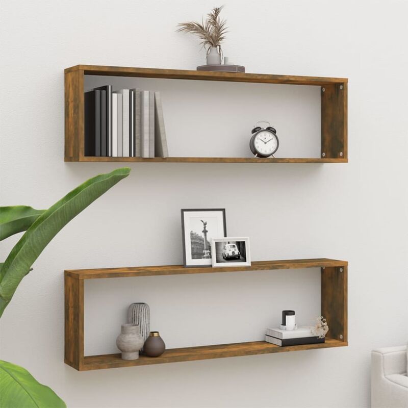 foto del prodotto mensole parete cubo 2pz rovere fumo 100x15x30 legno multistrato vidaxl