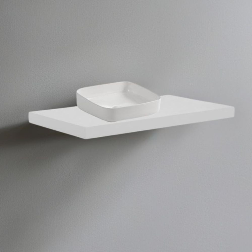 foto del prodotto mensolone da bagno bianco 100x47 con lavabo da appoggio bianco minimalismo e funzionalit per un bagno moderno
