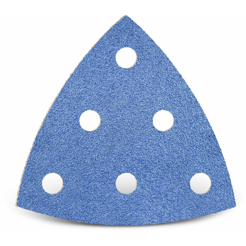 foto del prodotto menzer blue carte abrasive velcrate, 93 mm, 6 fori, p. levigatrici a delta, corindone zirconio 25 pz. g80