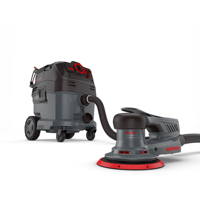 foto del prodotto menzer levigatrice rotorbitale ets 150 2.5 aspiratore di sicurezza vcm 530 pro incl. set di abrasivi