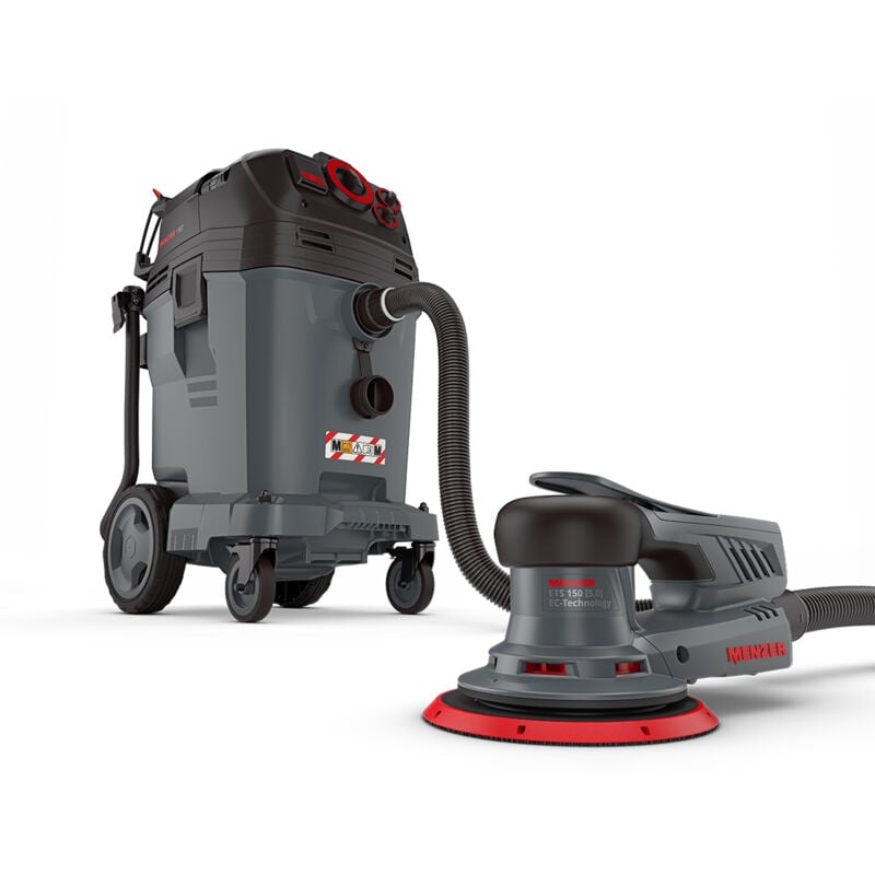 foto del prodotto menzer levigatrice rotorbitale ets 150 5.0 aspiratore di sicurezza vcm 550 pro incl. set di abrasivi