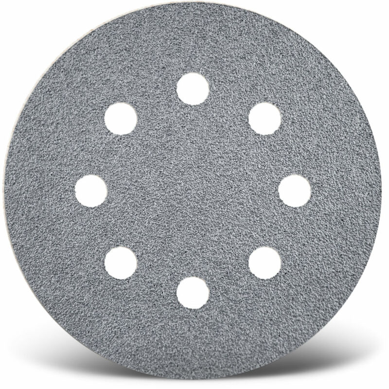 foto del prodotto menzer platinum dischi abrasivi velcrati, 115 mm, 8 fori, p. levigatrici rotorbitali, corindone semi friabile 50 pz. g180