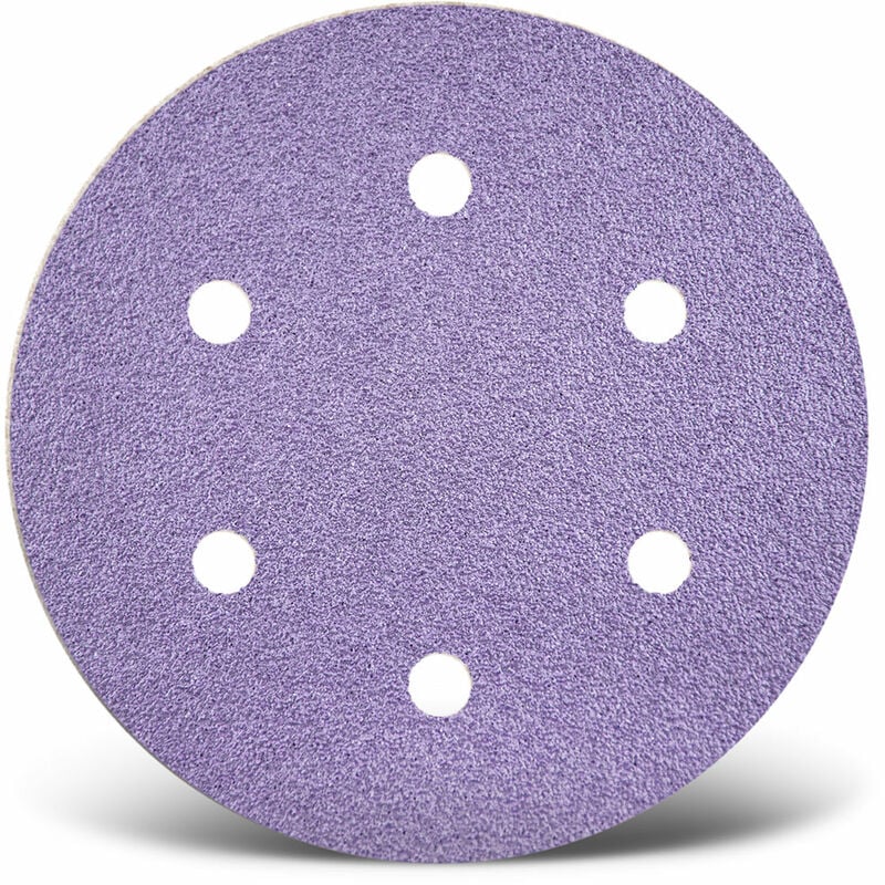 foto del prodotto menzer purple hd dischi abrasivi velcrati, 225 mm, 6 fori, p. levigatrici per muri, miscela di ceramica 25 pz. g100