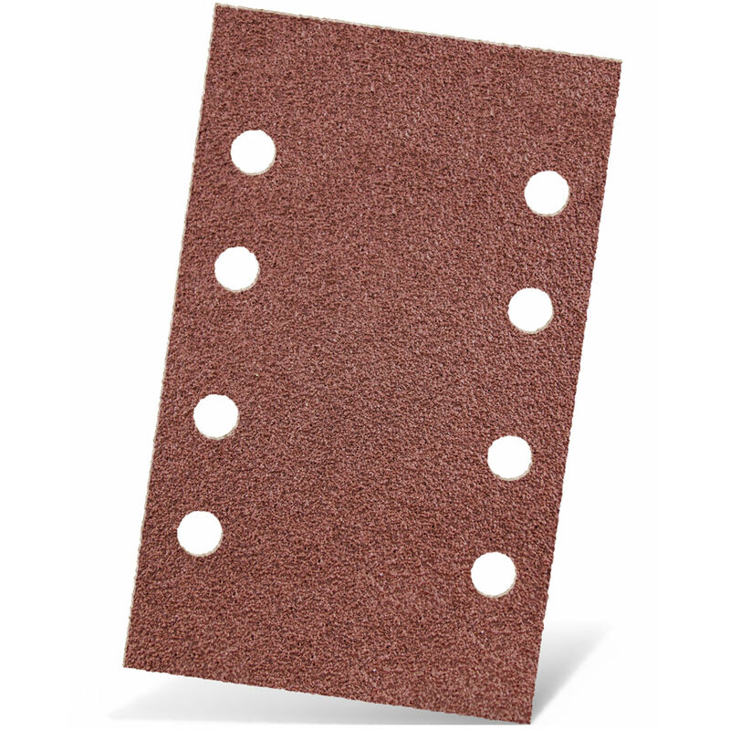 foto del prodotto menzer red carte abrasive velcrate, 133 x 80 mm, 8 fori, p. levigatrici orbitali, corindone normale 50 pz. g100