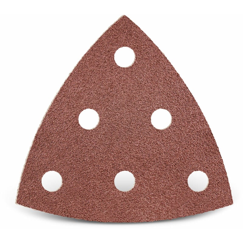 foto del prodotto menzer red carte abrasive velcrate, 93 mm, 6 fori, p. levigatrici a delta, corindone normale 50 pz. g80