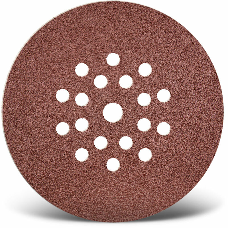 foto del prodotto menzer red dischi abrasivi velcrati, 225 mm, 19 fori, p. levigatrici per muri, corindone normale 10 pz. g16
